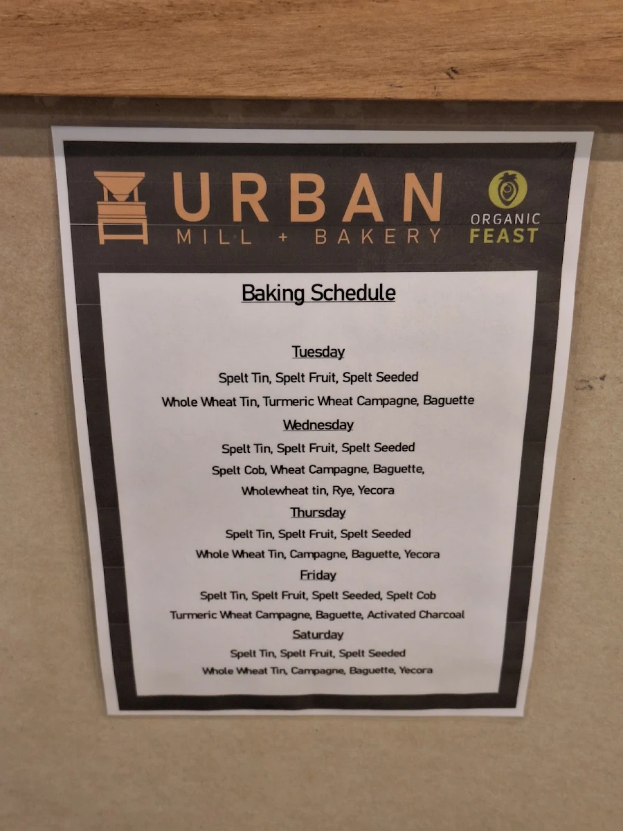 Menu, Urban Mill Bakery