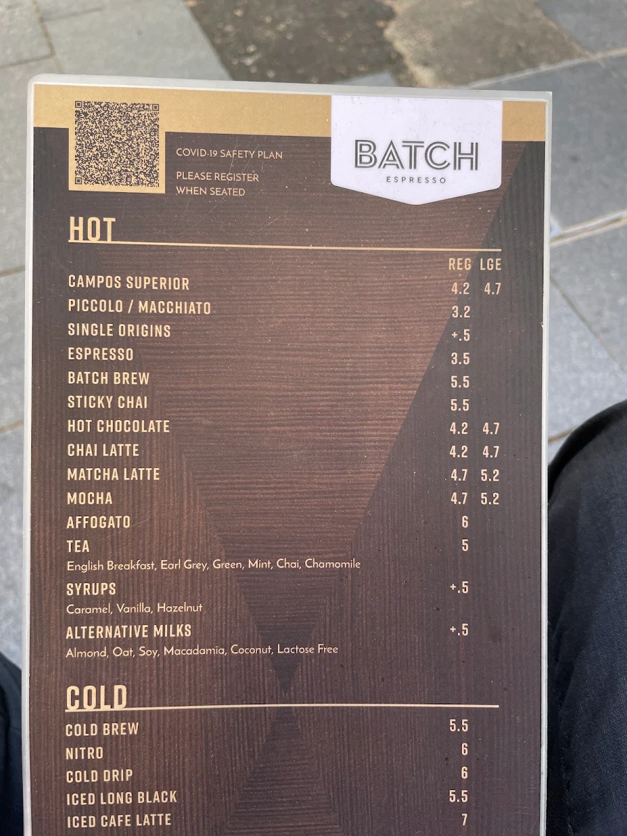 Menu, BATCH ESPRESSO