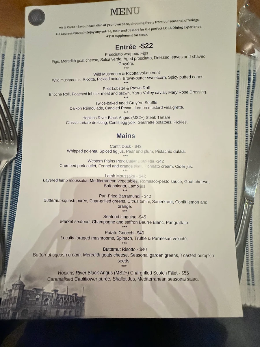 Menu, Restaurant Lola