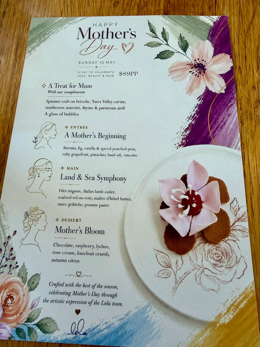 Menu, Restaurant Lola