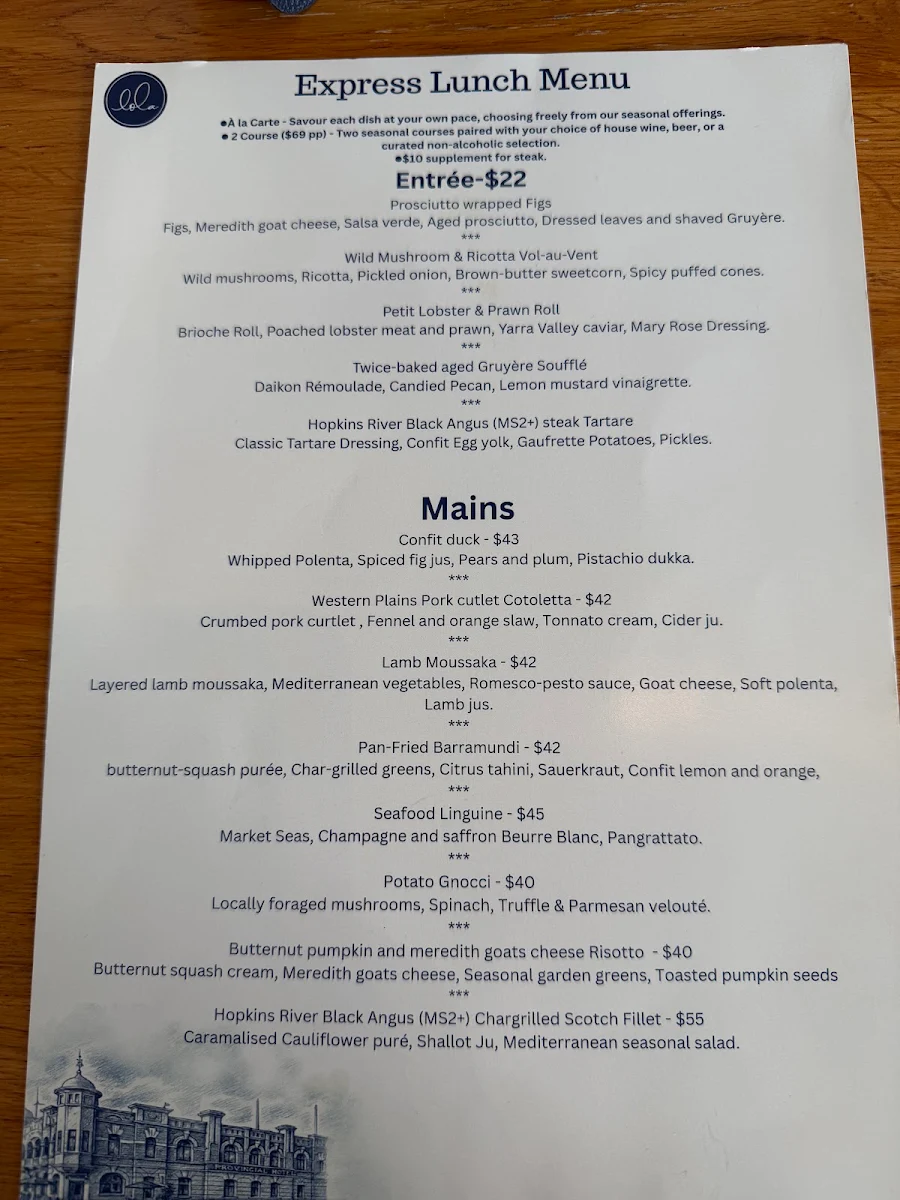 Menu, Restaurant Lola