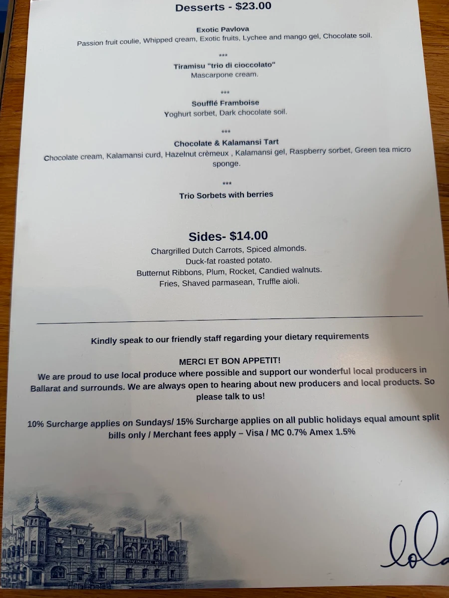 Menu, Restaurant Lola