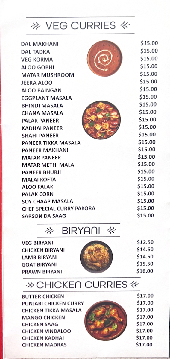 Menu, The Knox Curry Club Wantirna South