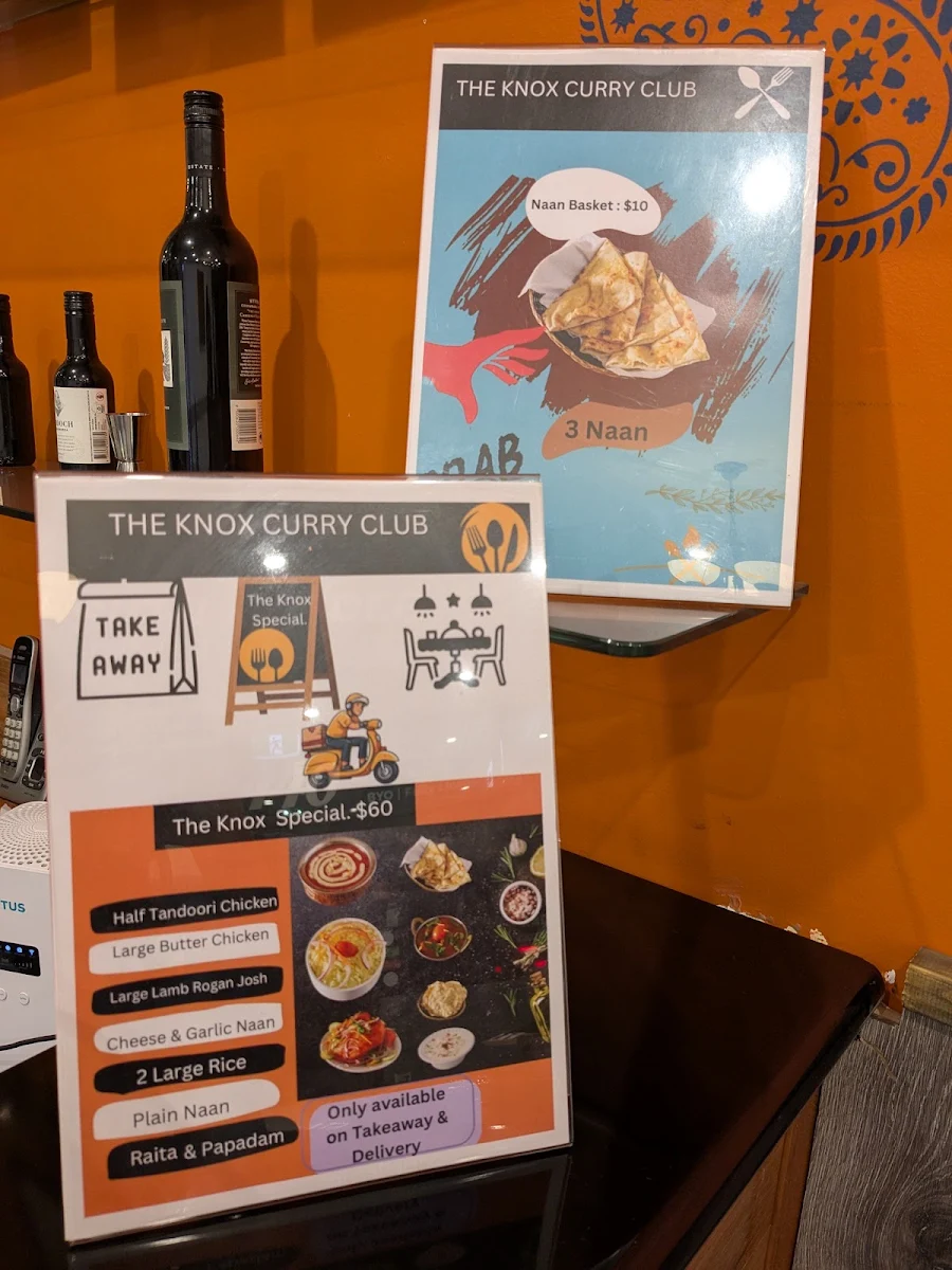 Menu, The Knox Curry Club Wantirna South