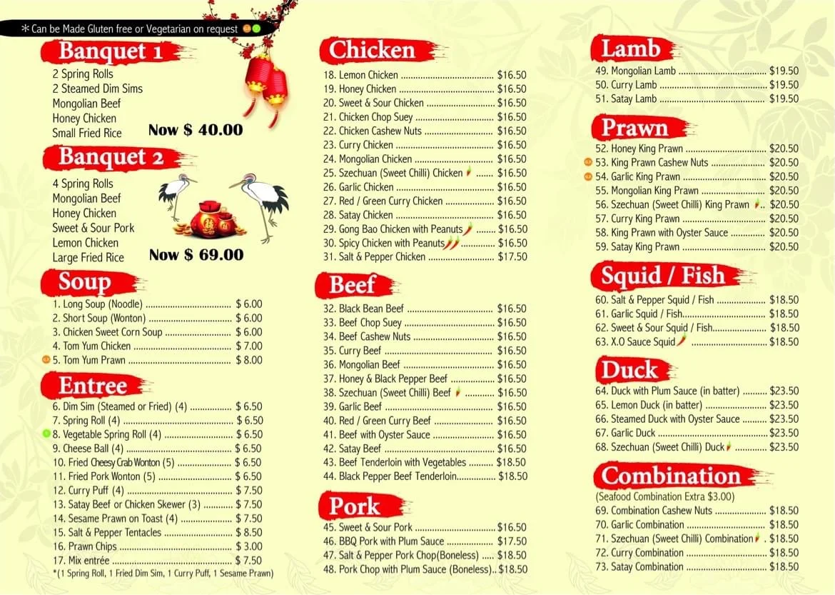 Menu, Riverland Golden Palace Restaurant