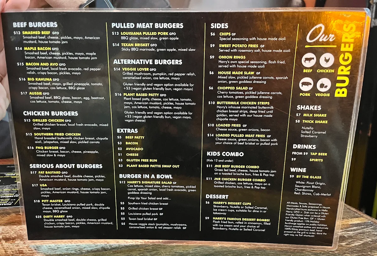 Menu, Hello Harry The Burger Joint (Glenelg)