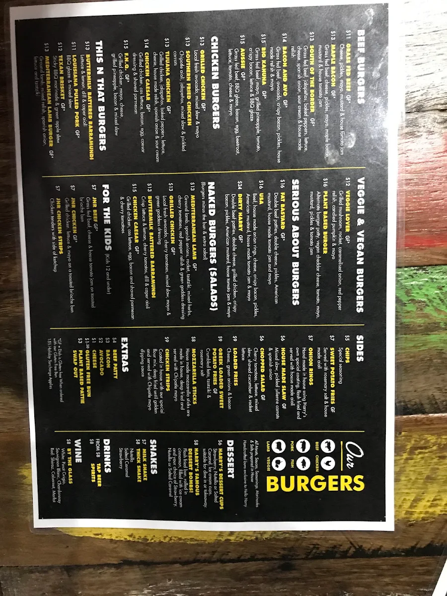 Menu, Hello Harry The Burger Joint (Glenelg)