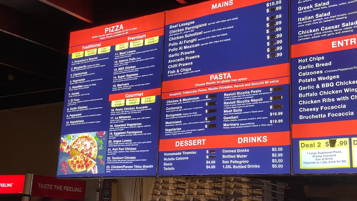 Menu, Domenicos Pizza & Pastaria, Beer Garden Footscray