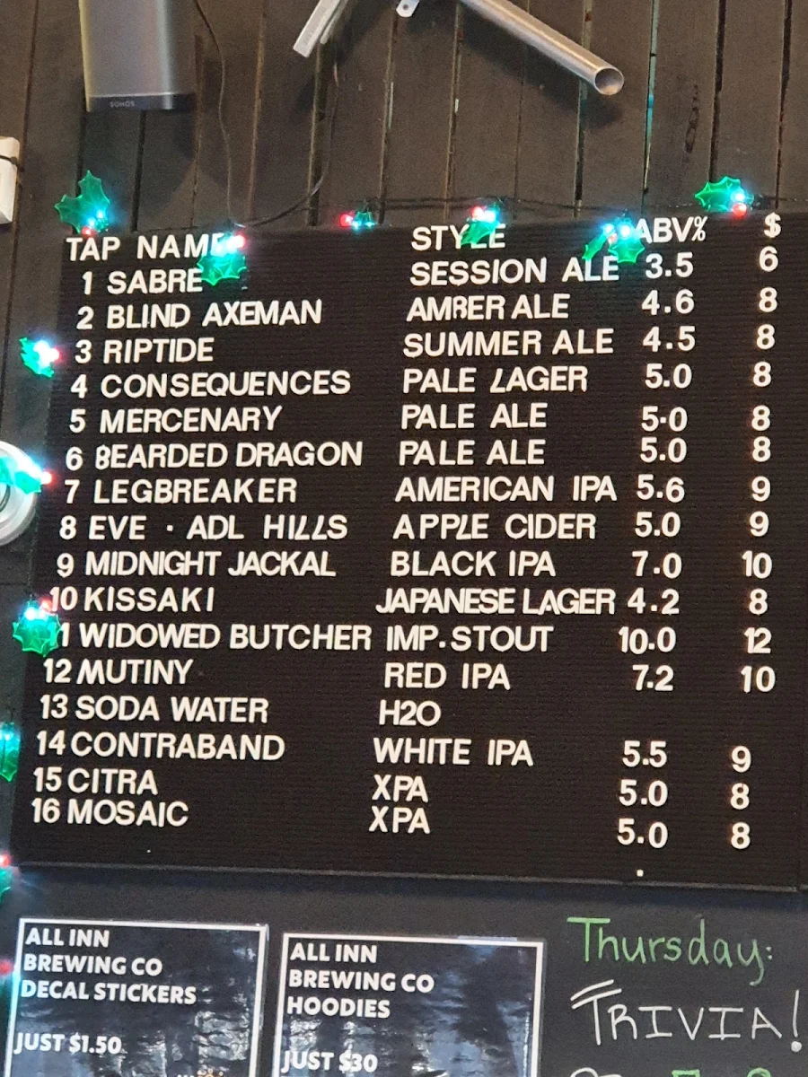 Menu, All Inn Brewing Co