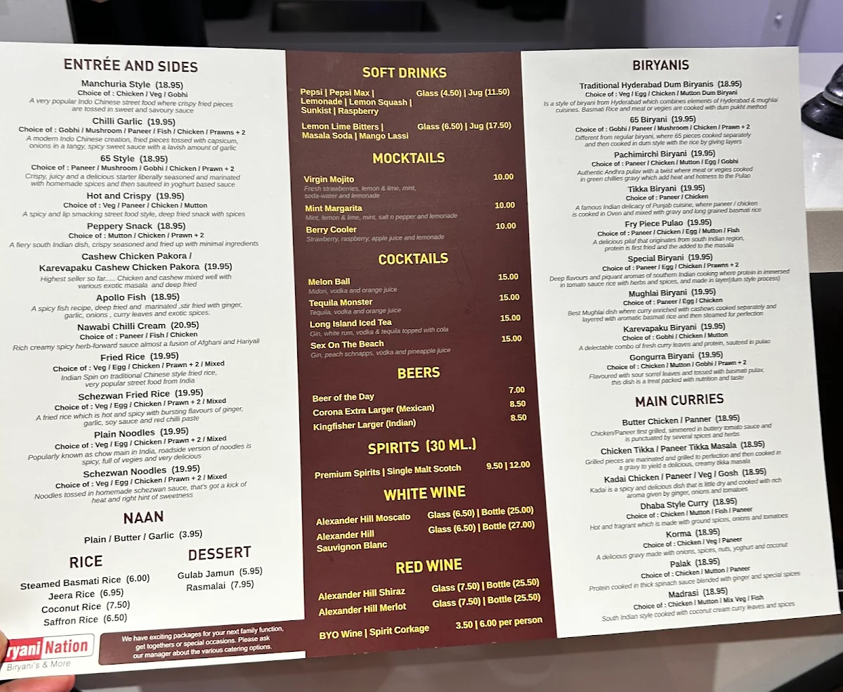 Menu, Biryani Nation Tarneit