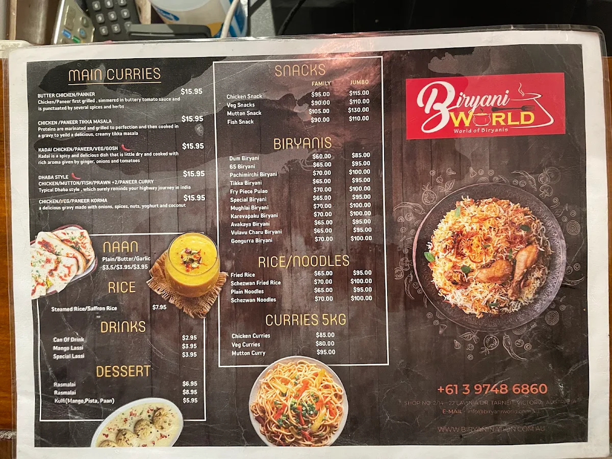 Menu, Biryani Nation Tarneit