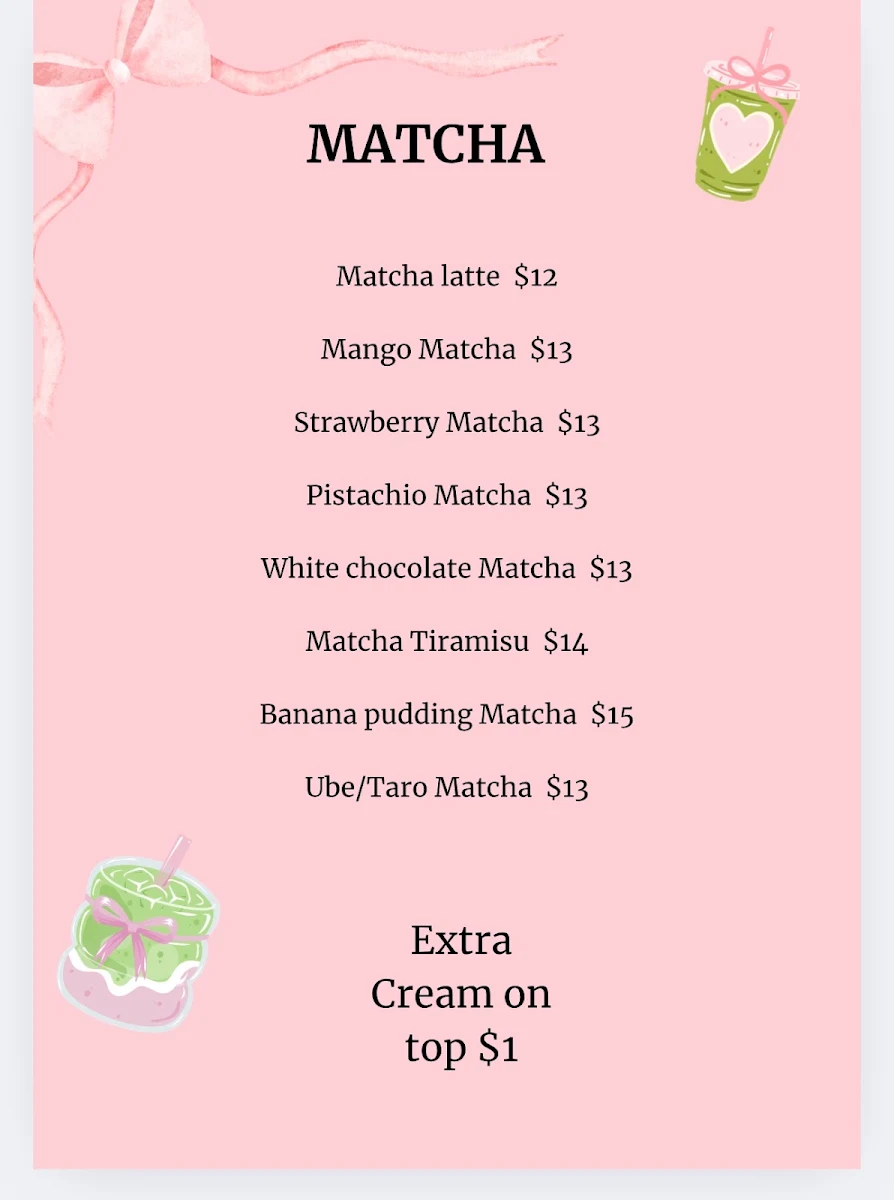 Menu, Matcha and Bakes