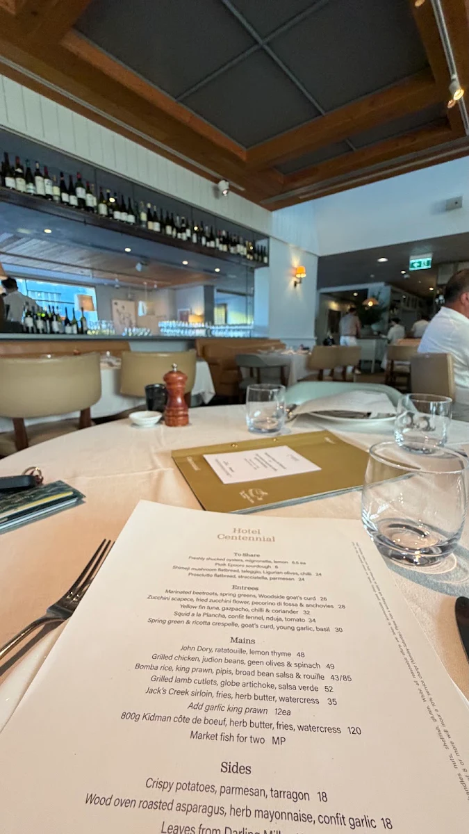 Menu, Hotel Centennial