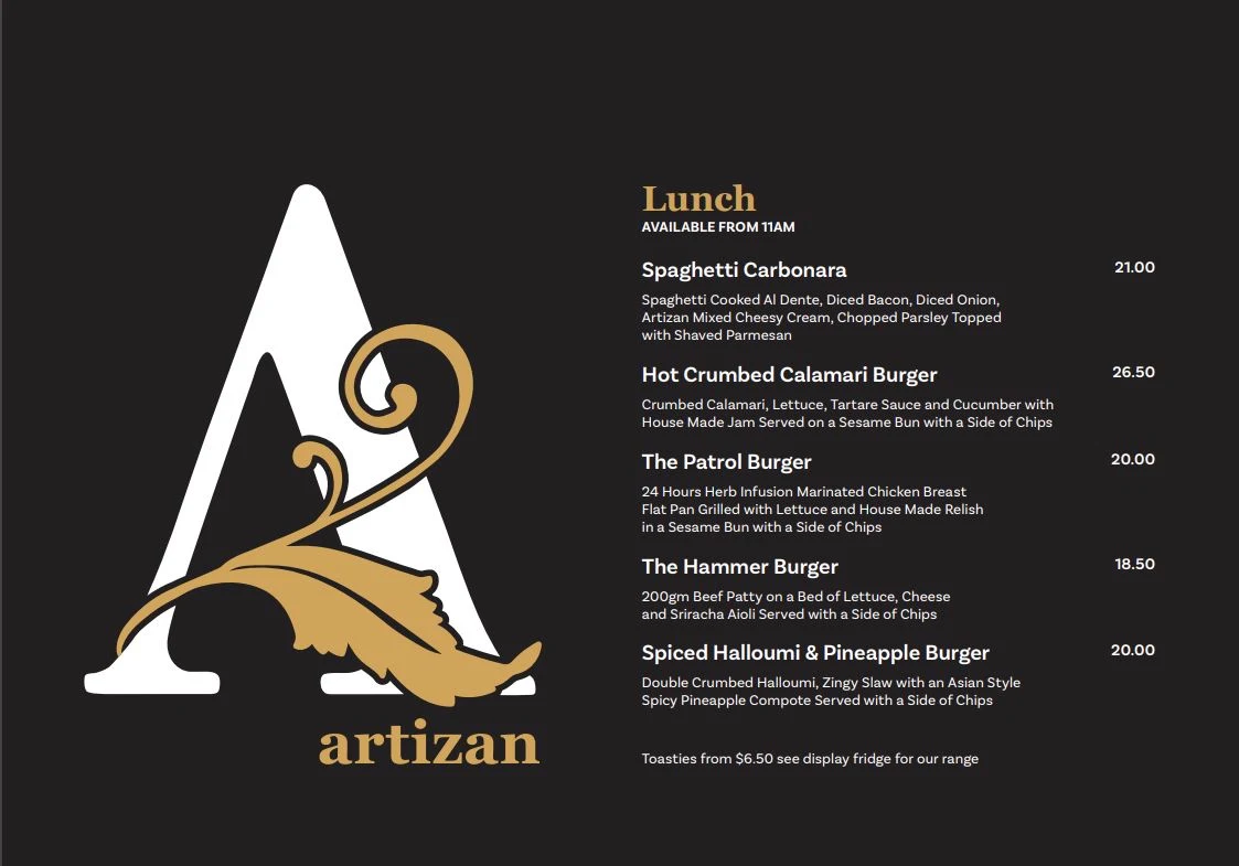 Menu, Artizan Coffee