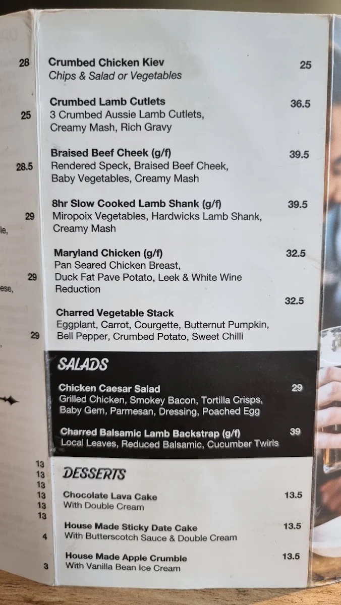 Menu, One Tree Hill Hotel