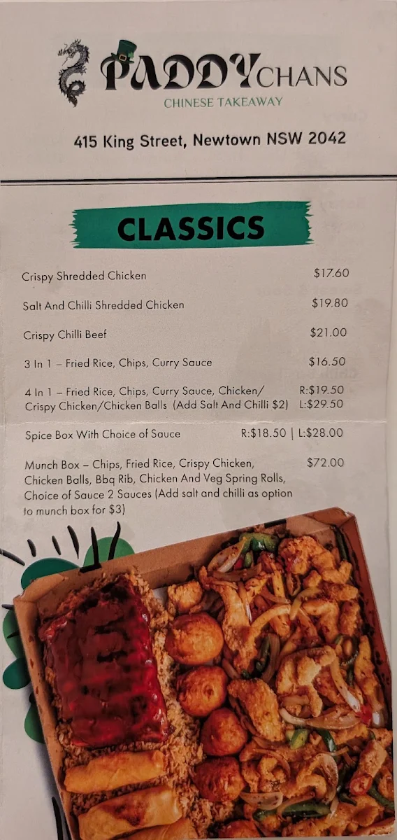 Menu, Paddy Chans