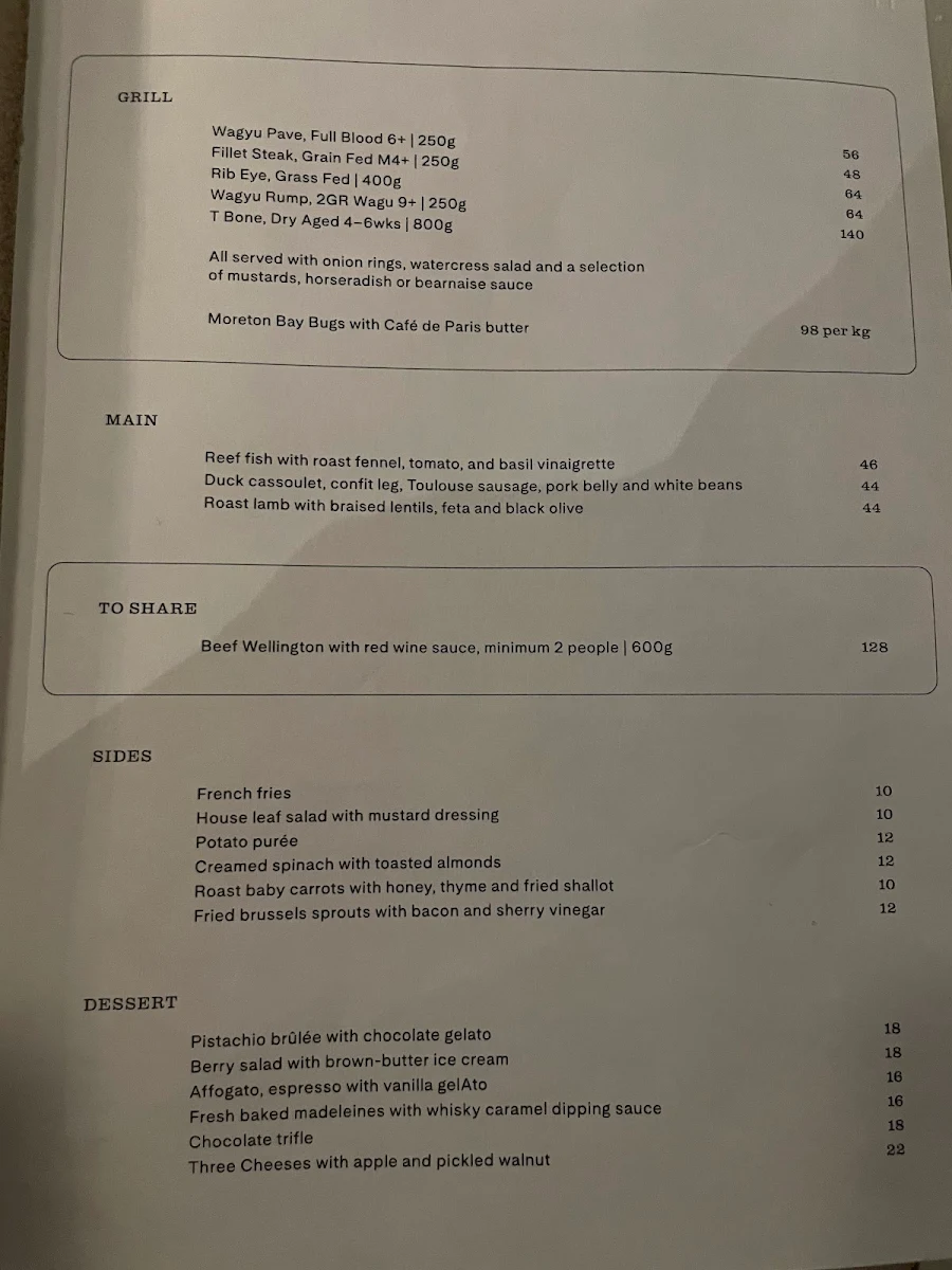 Menu, Rothwell’s Bar & Grill