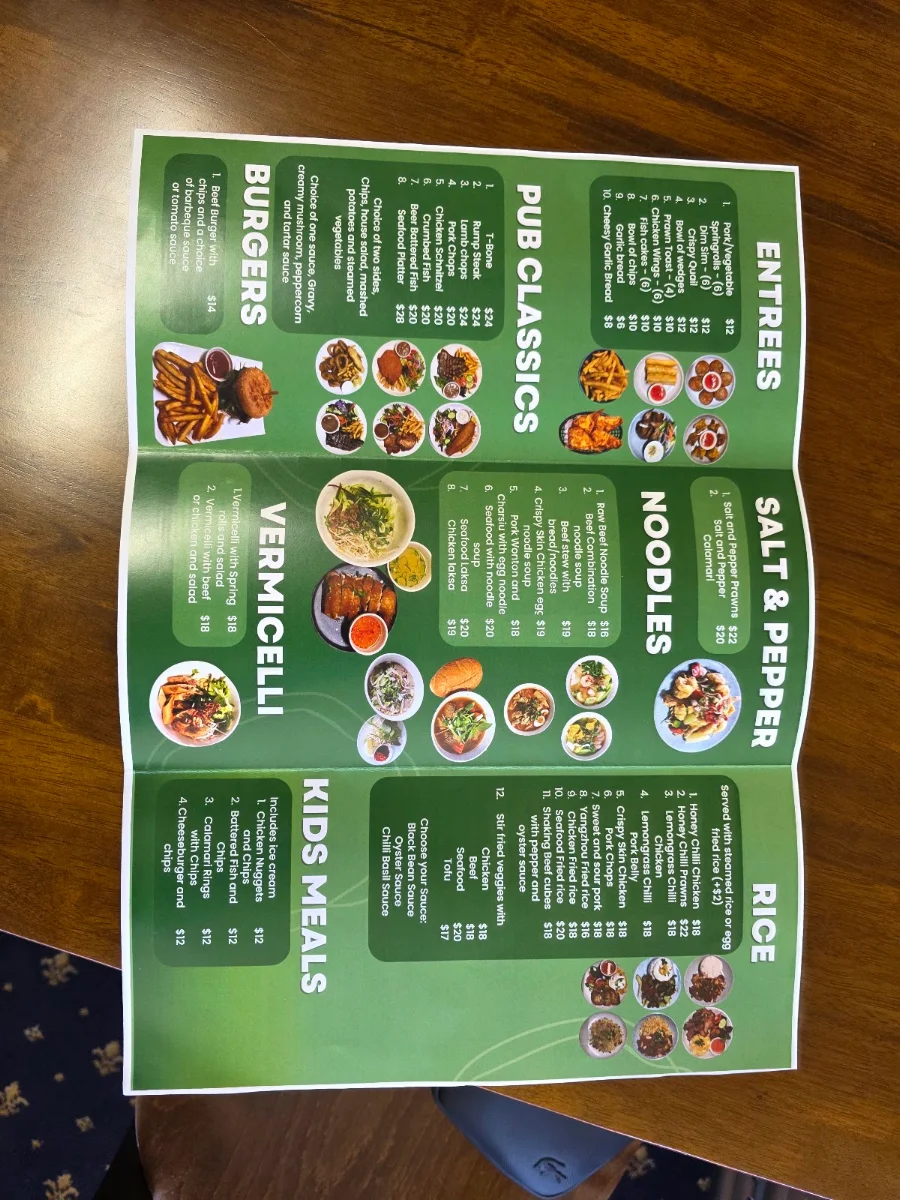 Menu, Yennora Oasis Hotel
