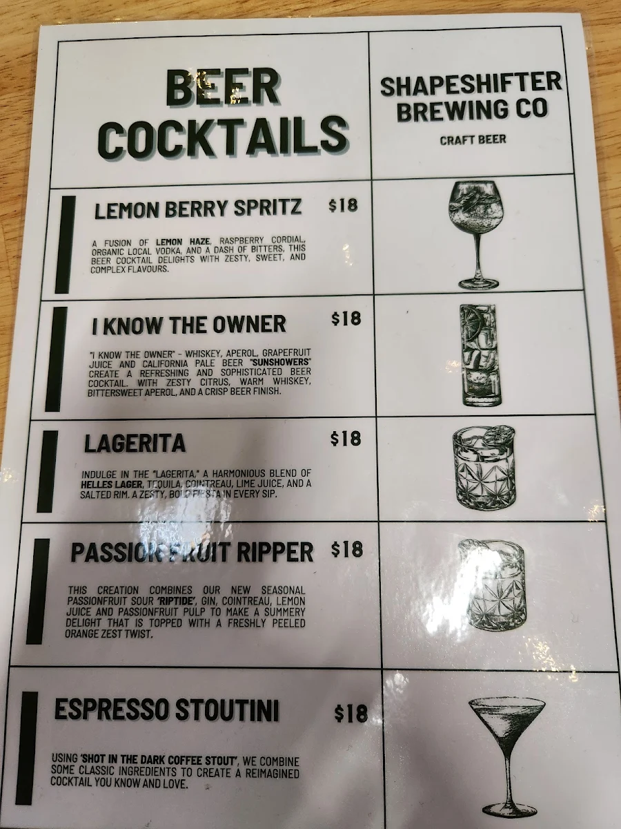 Menu, Shapeshifter Brewing Co