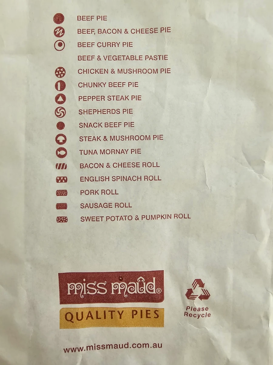 Menu, Miss Maud 160 Central