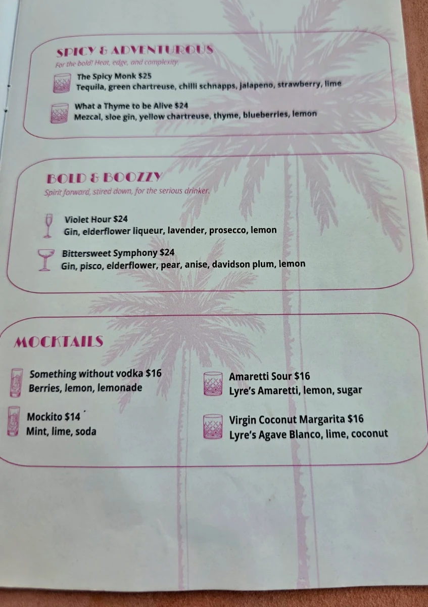 Menu, Las Palmas Gold Coast