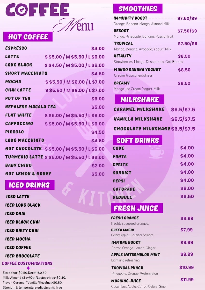 Menu, Luan's Cafe & Kitchen