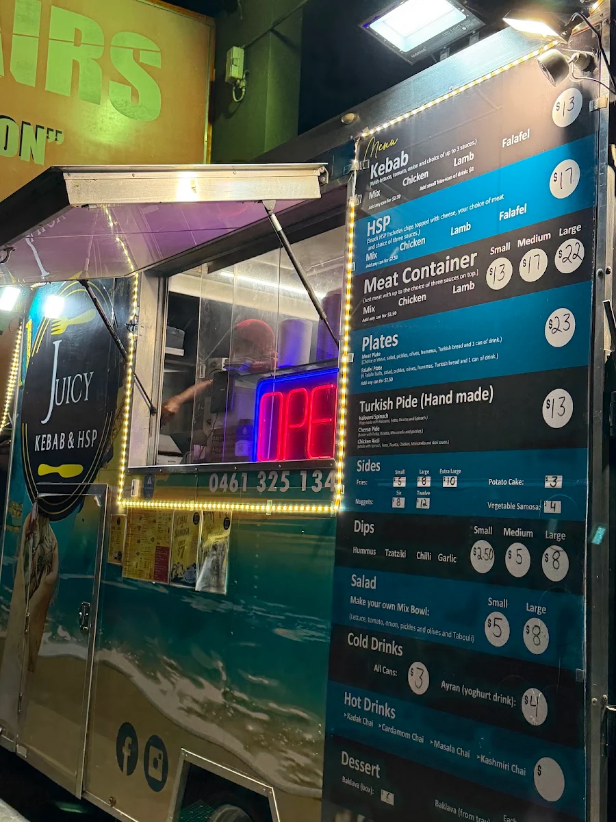 Menu, Juicy Kebab & HSP Sunshine North