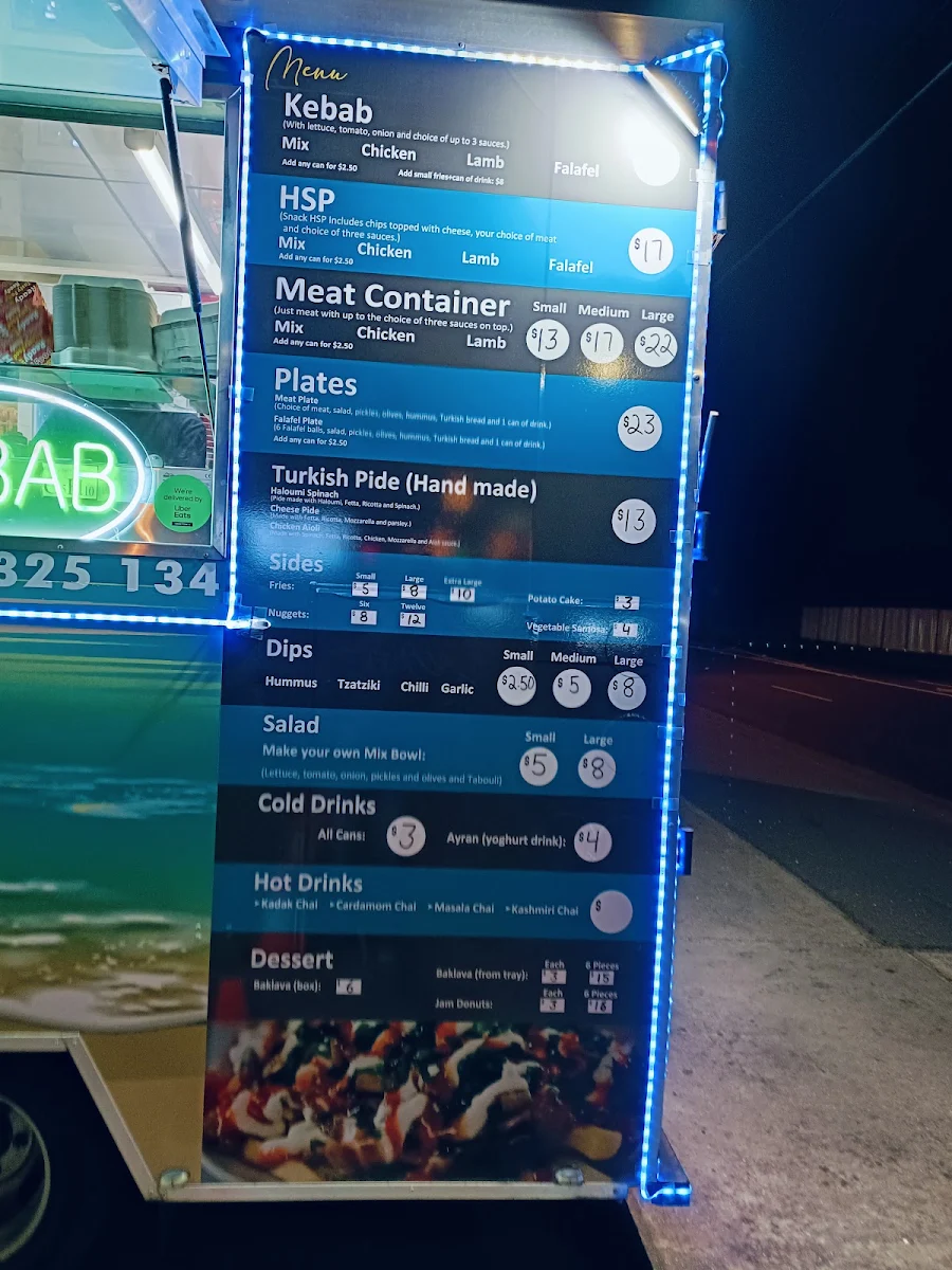 Menu, Juicy Kebab & HSP Sunshine North