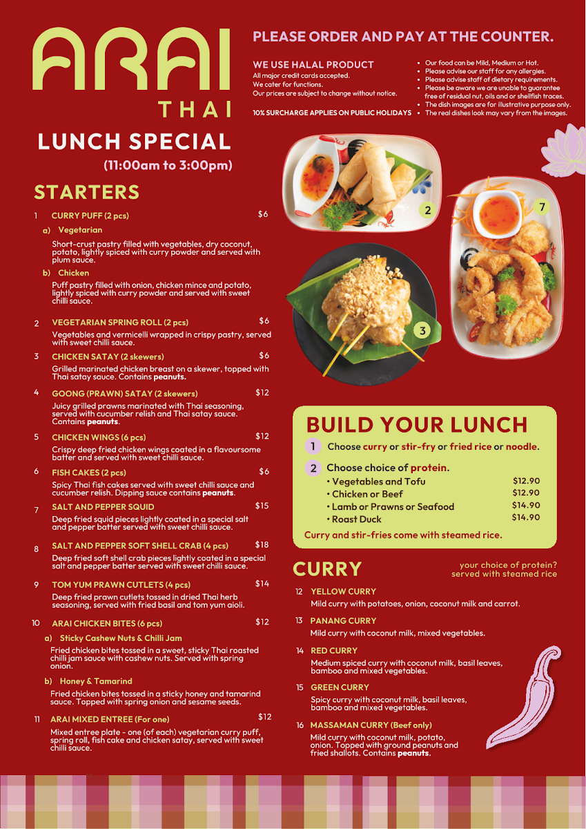Menu, Arai Thai