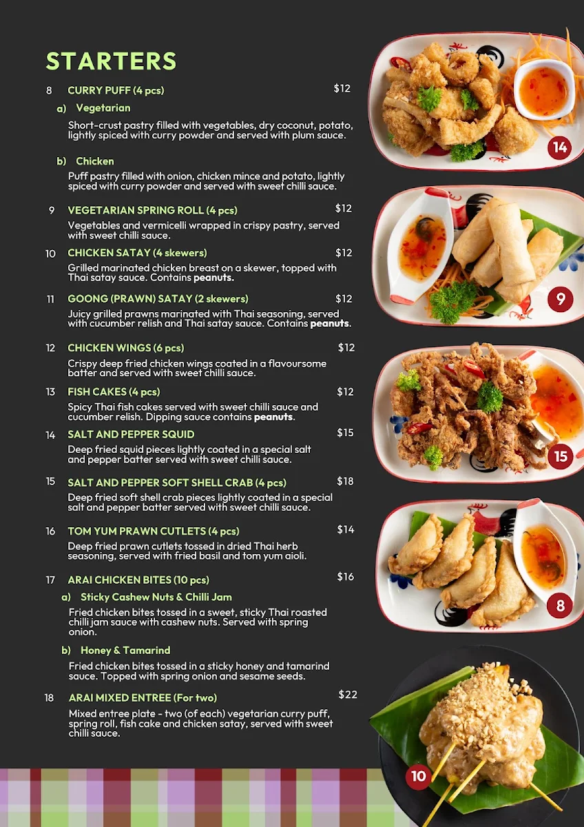 Menu, Arai Thai