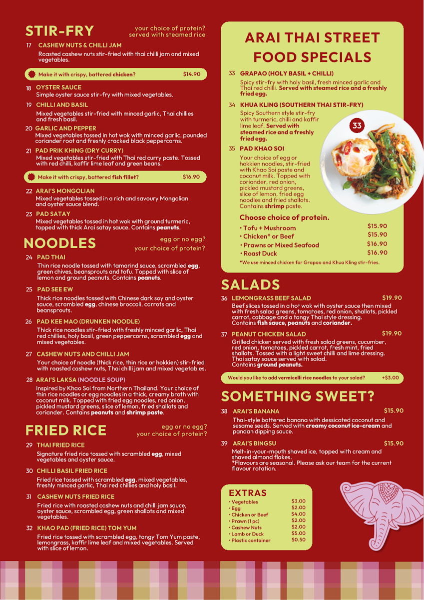 Menu, Arai Thai