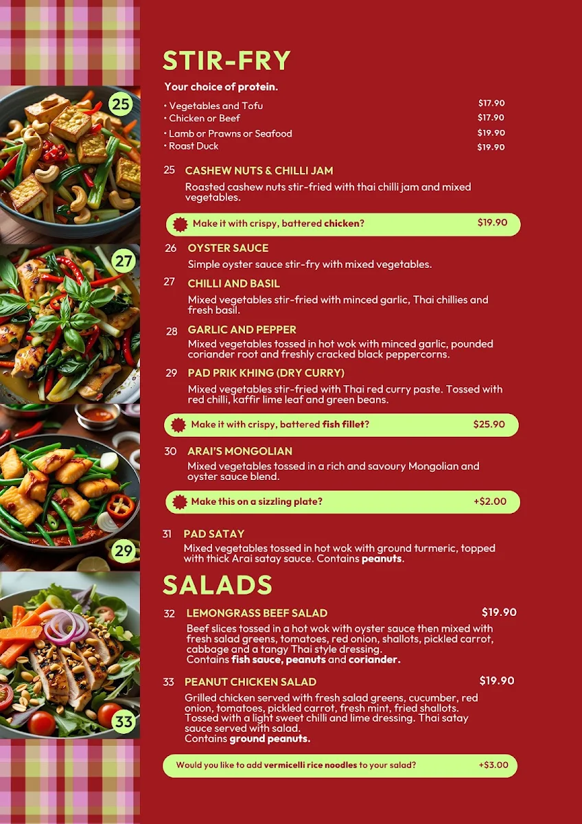 Menu, Arai Thai