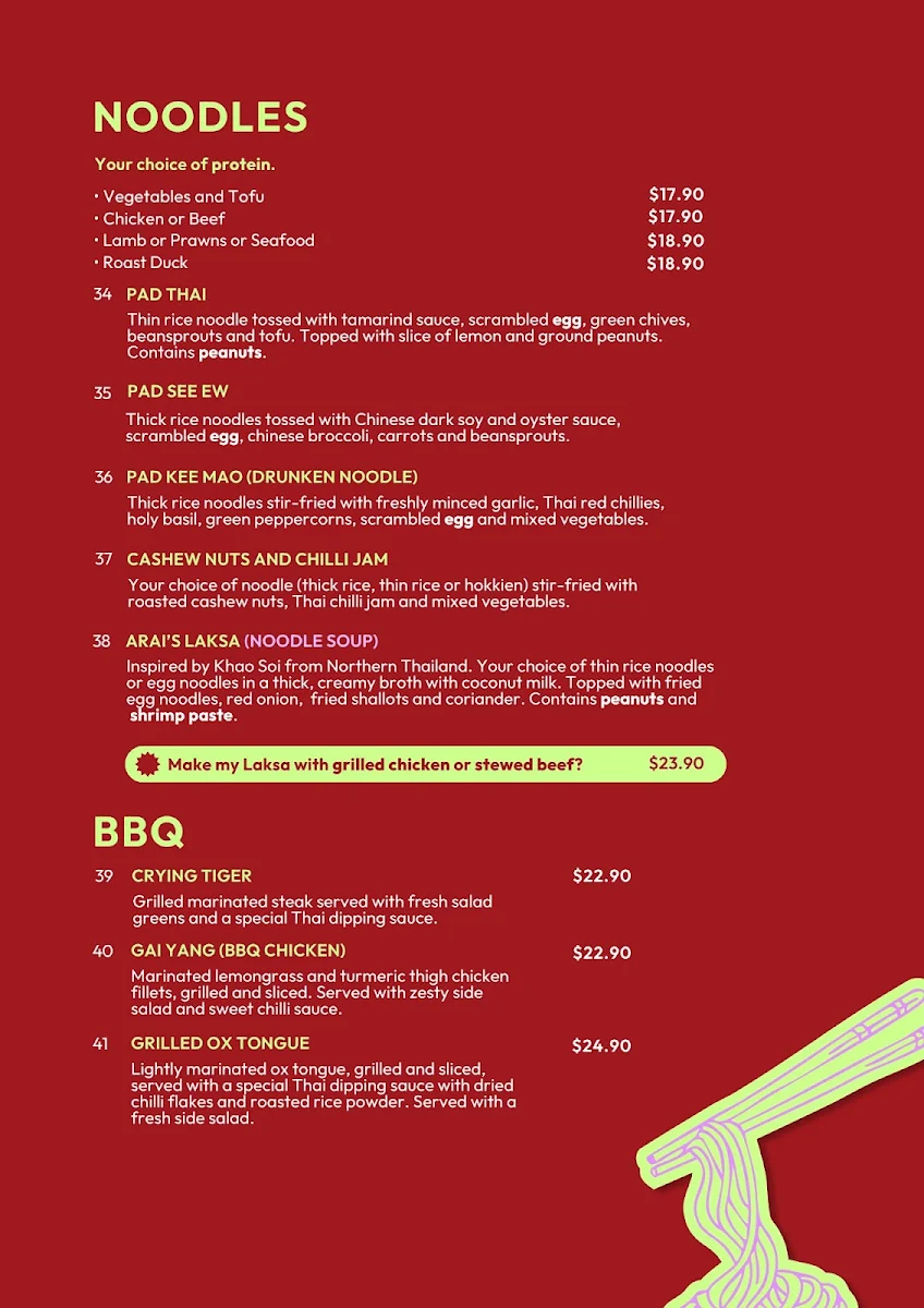 Menu, Arai Thai
