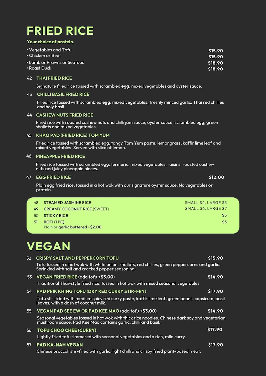 Menu, Arai Thai