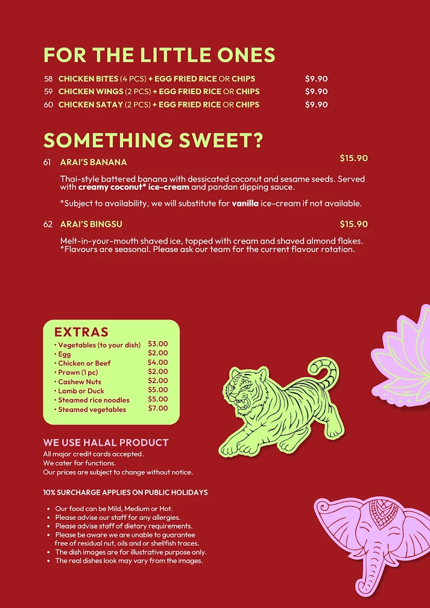 Menu, Arai Thai