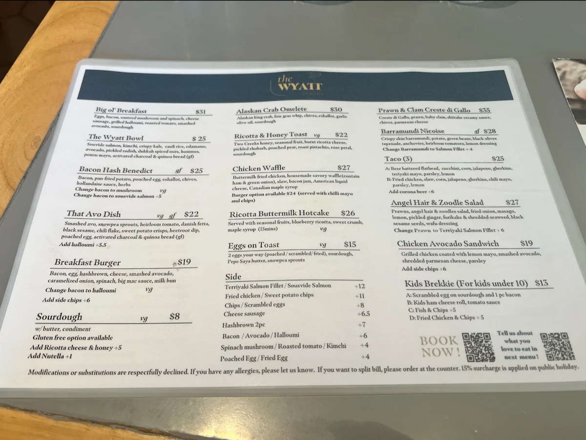 Menu, The Wyatt