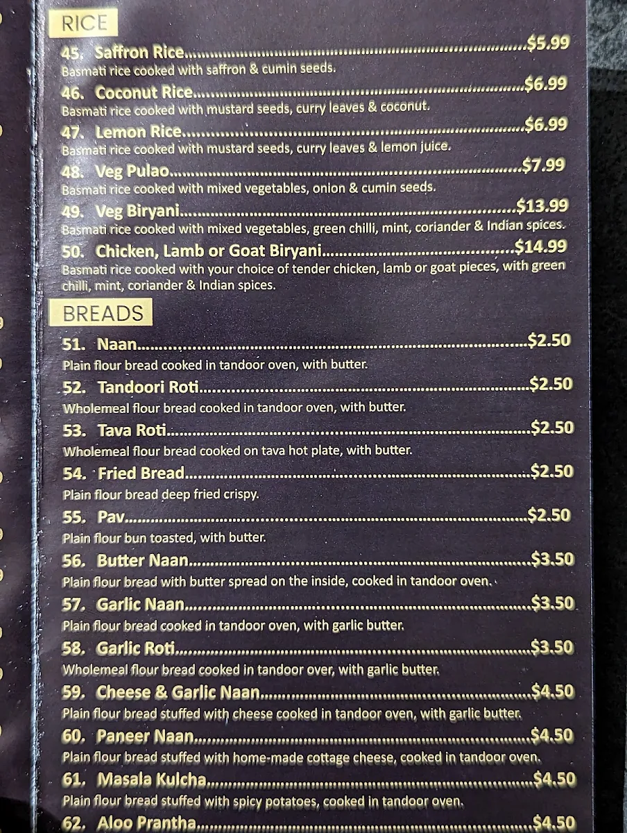 Menu, DELHI NIGHTS - Hoppers Crossing