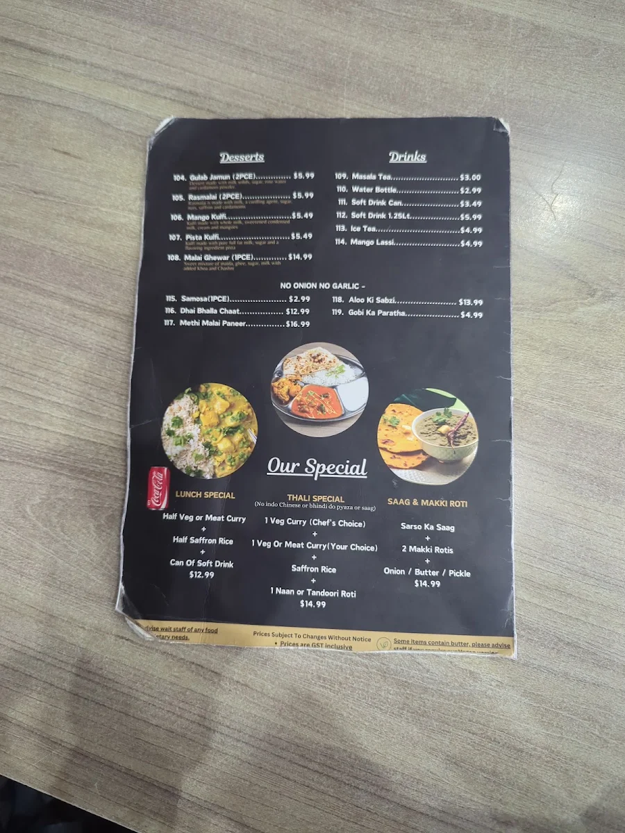 Menu, DELHI NIGHTS - Hoppers Crossing