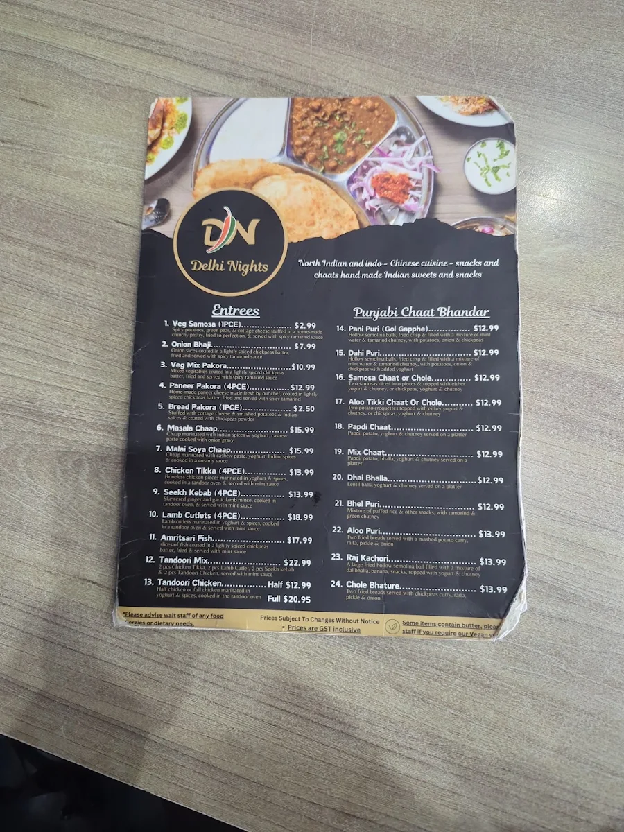Menu, DELHI NIGHTS - Hoppers Crossing