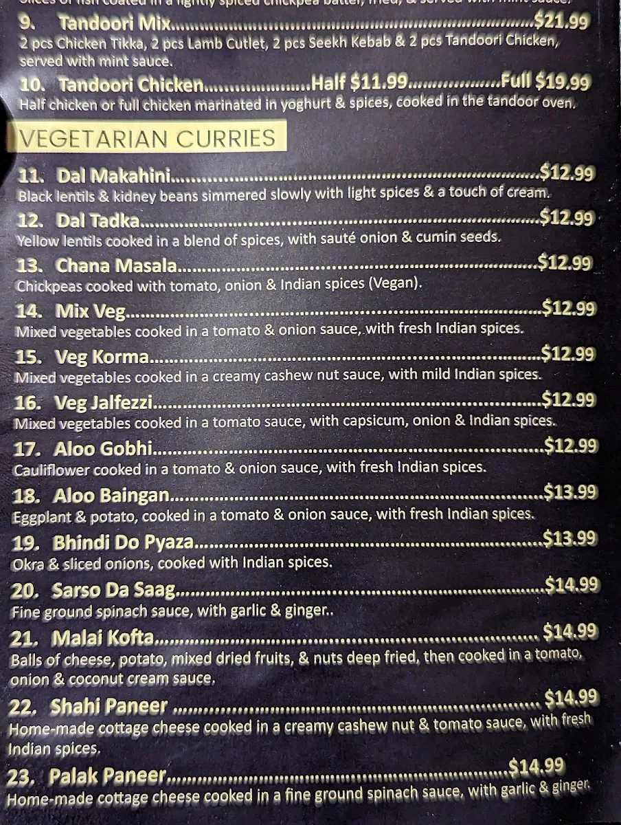 Menu, DELHI NIGHTS - Hoppers Crossing