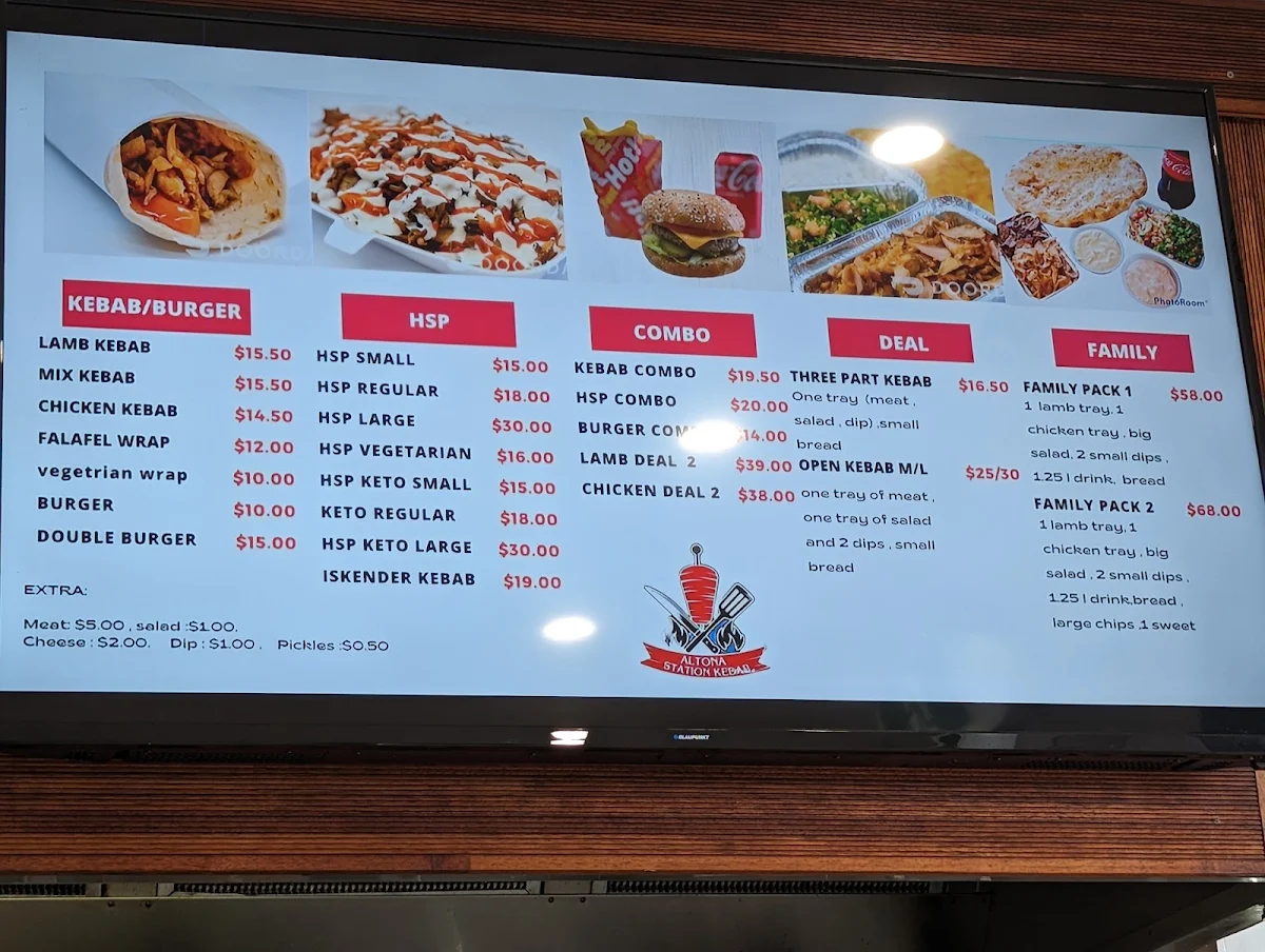 Menu, Altona Station Kebab