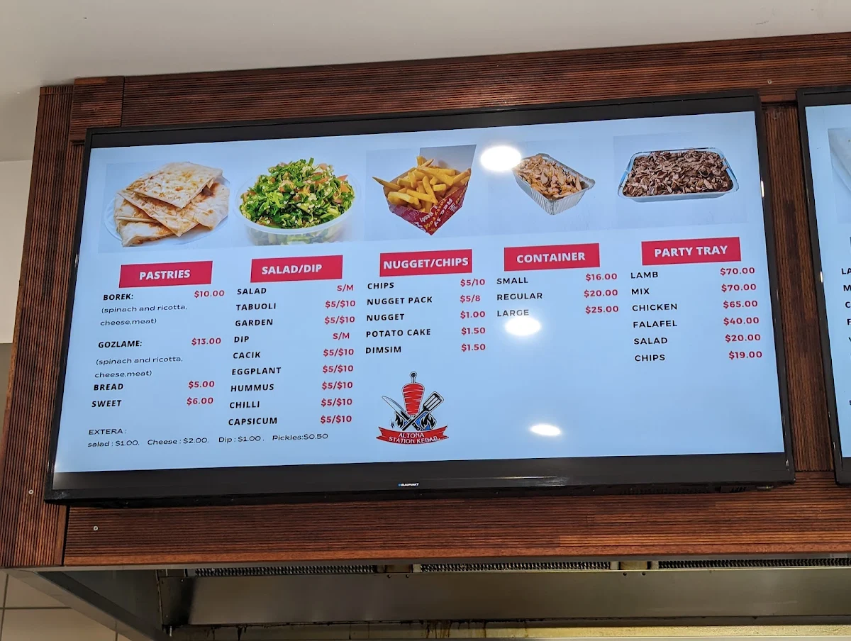 Menu, Altona Station Kebab
