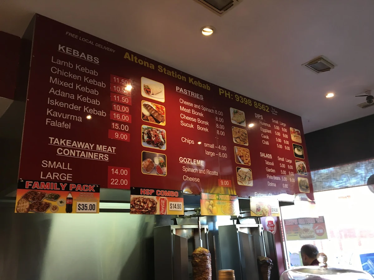 Menu, Altona Station Kebab