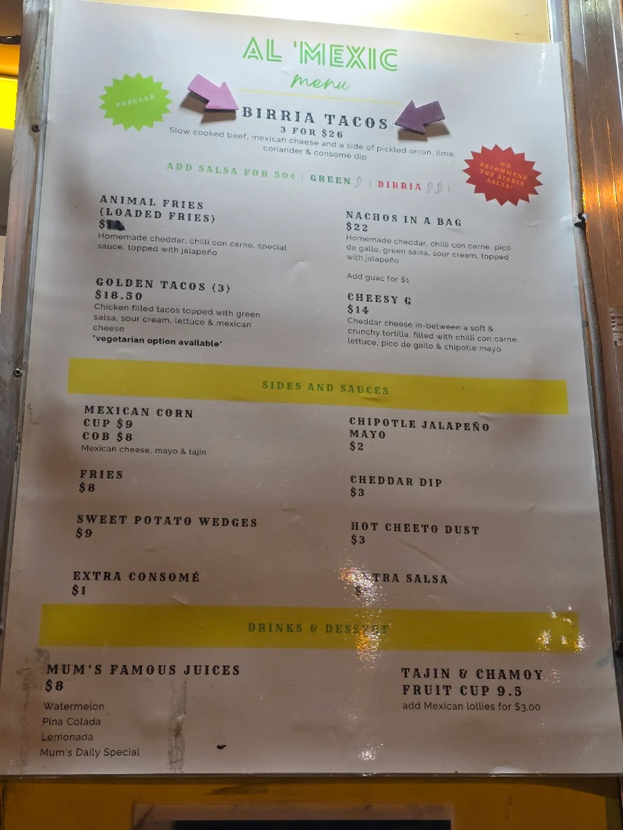 Menu, Al Mexic
