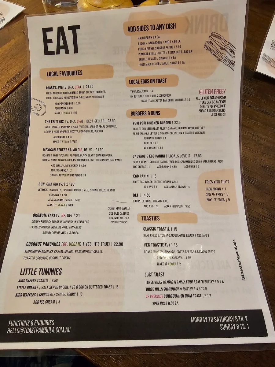 Menu, Cafe Pambula by Toast
