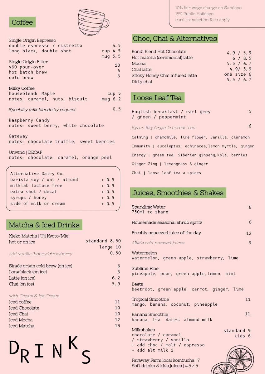 Menu, Cafe Pambula by Toast