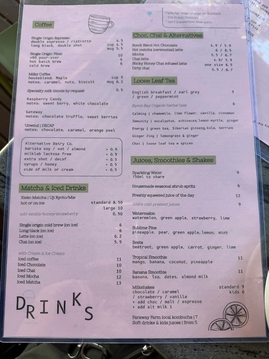 Menu, Cafe Pambula by Toast