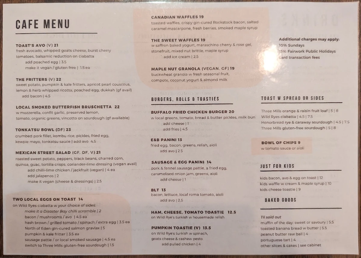 Menu, Cafe Pambula by Toast
