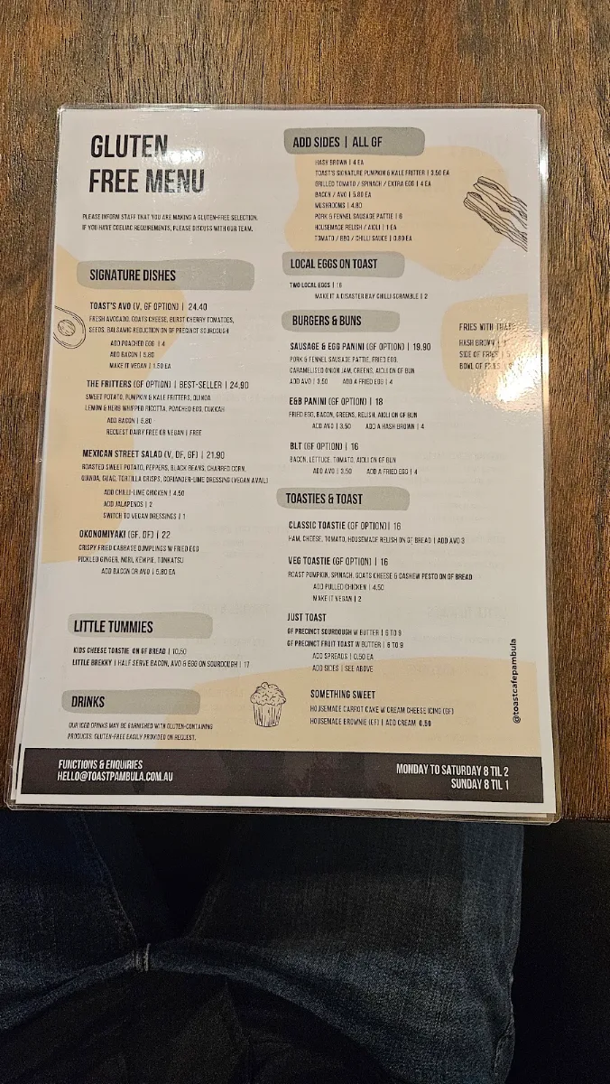 Menu, Cafe Pambula by Toast