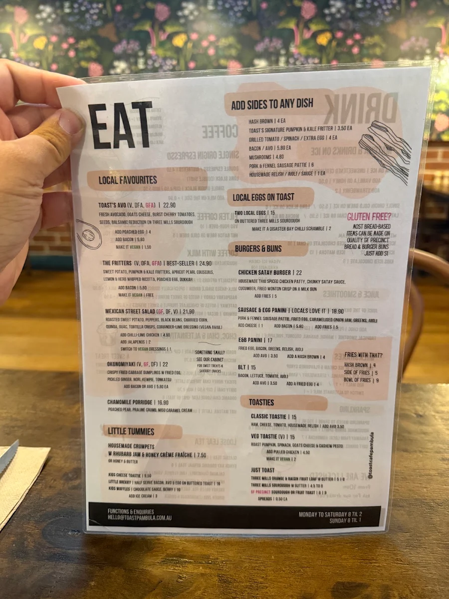 Menu, Cafe Pambula by Toast